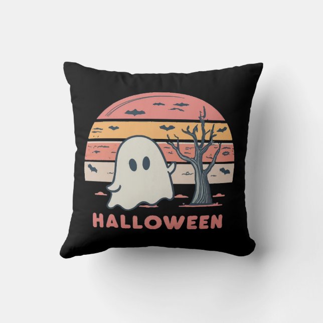 Pink Ghost Throw Pillow (Back)