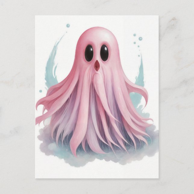 Pink Ghost Watercolor AI Art Postcard (Front)
