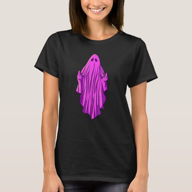 Pink ghost with middle fingers T-Shirt (Front)