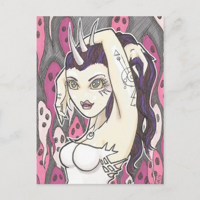 Pink Ghosts Cartoon Fantasy Art Postcard (Front)