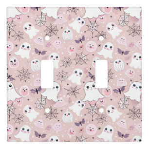 Pink Ghosts & Halloween Elements Seamless Pattern Light Switch Cover
