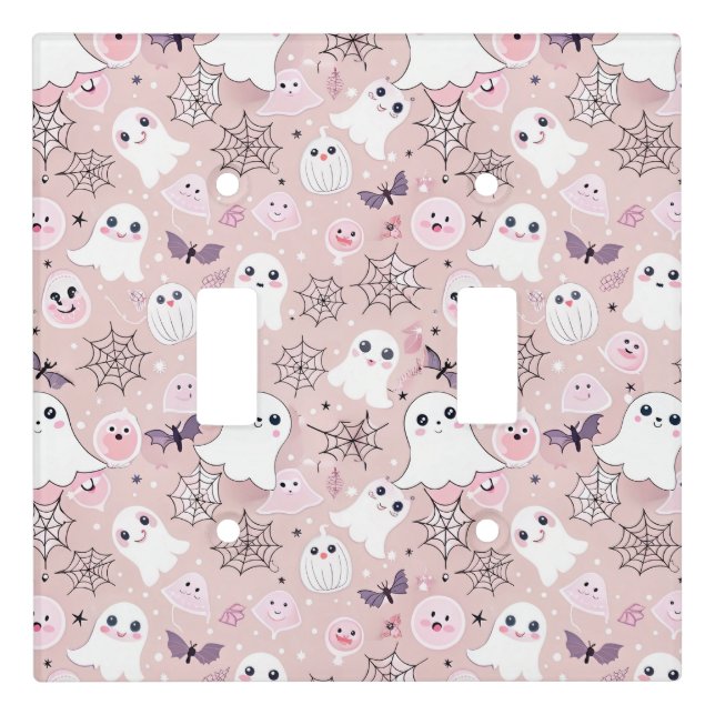 Pink Ghosts & Halloween Elements Seamless Pattern Light Switch Cover (Front)