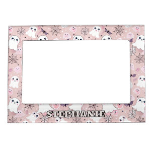 Pink Ghosts & Halloween Elements Seamless Pattern Magnetic Frame