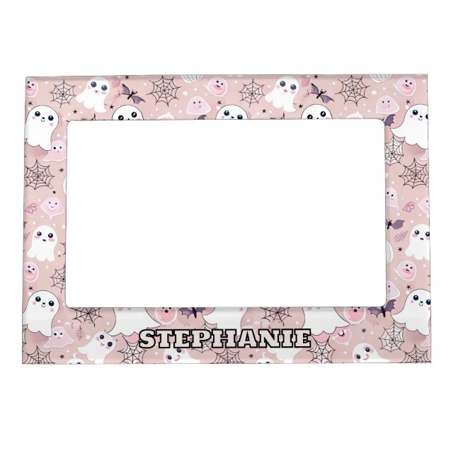 Pink Ghosts & Halloween Elements Seamless Pattern Magnetic Frame (Front)