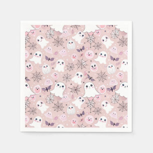 Pink Ghosts & Halloween Elements Seamless Pattern Napkins