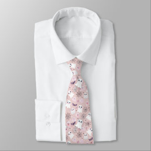 Pink Ghosts & Halloween Elements Seamless Pattern Neck Tie