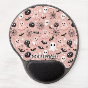 Pink Ghosts & Halloween Seamless Pattern  Gel Mouse Pad