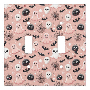 Pink Ghosts & Halloween Seamless Pattern Light Switch Cover