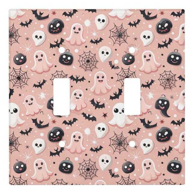 Pink Ghosts & Halloween Seamless Pattern  Light Switch Cover (Front)