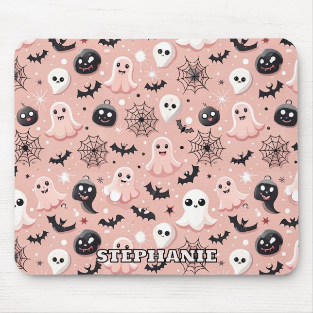 Pink Ghosts & Halloween Seamless Pattern  Mouse Pad (Front)