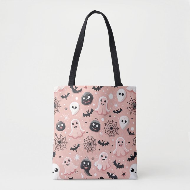 Pink Ghosts & Halloween Seamless Pattern  Tote Bag (Front)