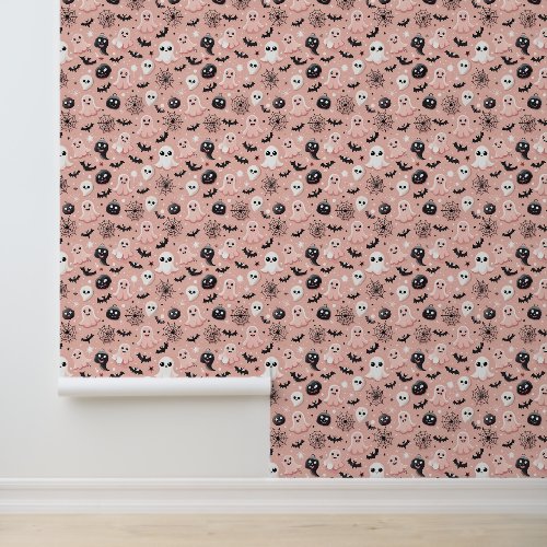 Pink Ghosts & Halloween Seamless Pattern  Wallpaper