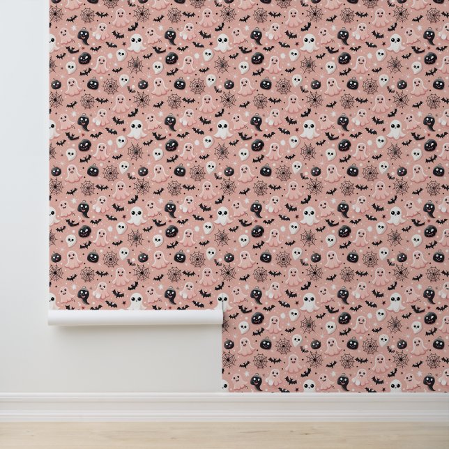 Pink Ghosts & Halloween Seamless Pattern  Wallpaper (Application)