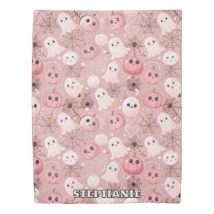 Pink Ghosts & Pumpkins Whimsical Halloween Duvet Cover
