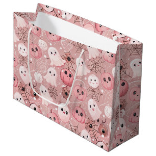Pink Ghosts & Pumpkins Whimsical Halloween Large Gift Bag