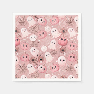 Pink Ghosts & Pumpkins Whimsical Halloween Napkins