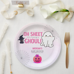 Pink Ghoul Halloween Baby Shower  Paper Plates