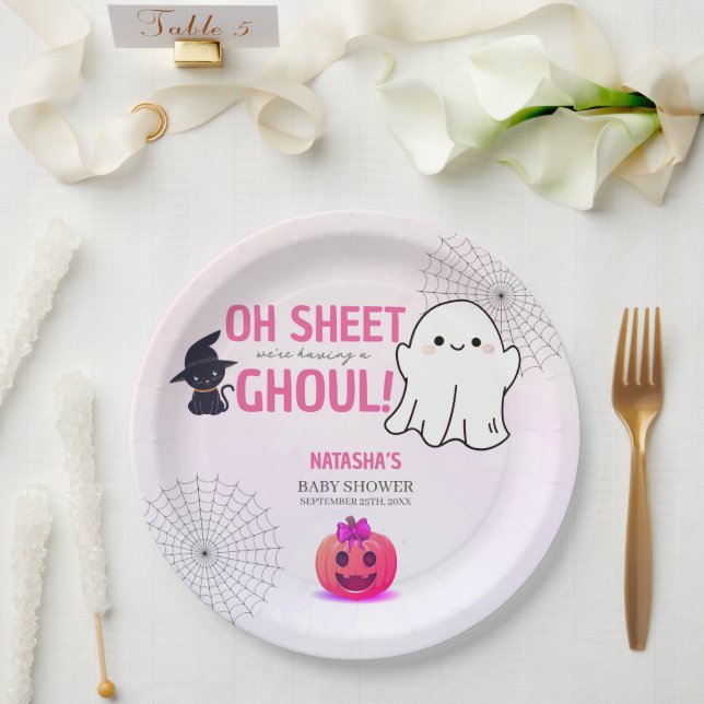 Pink Ghoul Halloween Baby Shower  Paper Plates (Wedding)