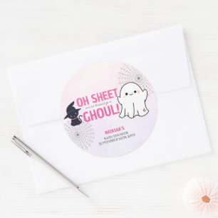 Pink Ghoul Halloween Girl Baby Shower  Classic Round Sticker