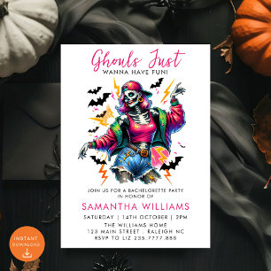 Pink Ghouls Halloween Bachelorette Party Invitation