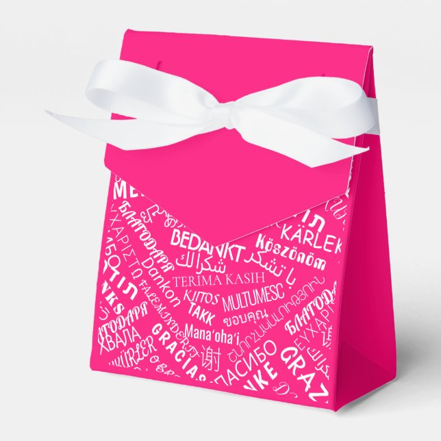Pink Gift Boxes with Multilingual Thank Your Text (Front Side)