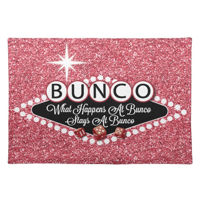 Pink Giltter What Happens At Bunco Cloth Placemat (Front)