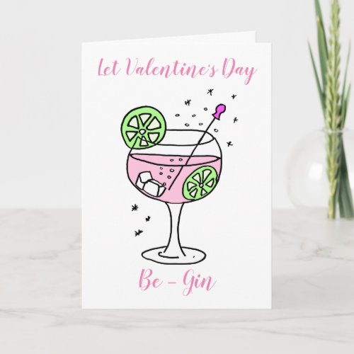 Pink Gin Happy Valentines Day Card