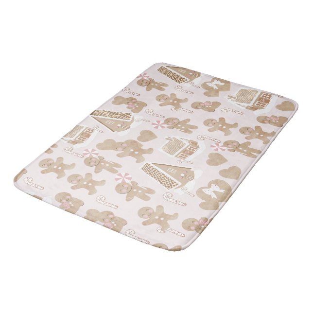 Pink! Ginger bread Christmas Door Rug/Mat  Bath Mat (Angled)
