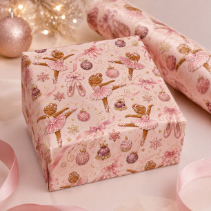 Pink Gingerbread Ballerina Christmas Ballet Wrapping Paper