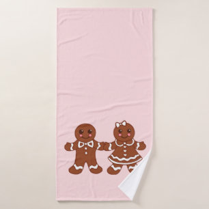 Pink Gingerbread Boy & Girl Bath Towel