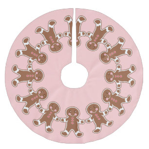 Pink Gingerbread Boys Christmas Tree Skirt