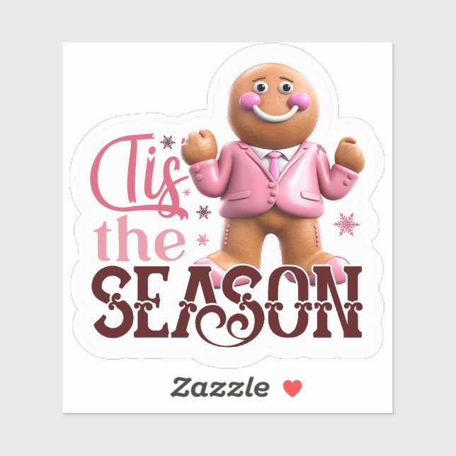 Pink Gingerbread Character Celebrates! Sticker (Sheet)
