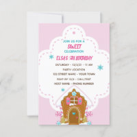 Pink Gingerbread Christmas Birthday Invitation