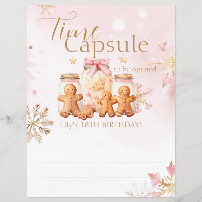 Pink Gingerbread Christmas Birthday Time Capsule (Front)