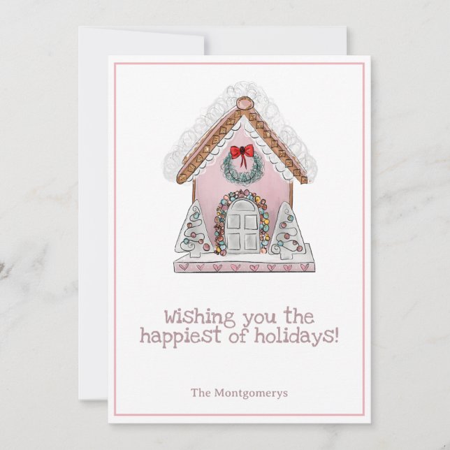 Pink Gingerbread Christmas Card (Front)