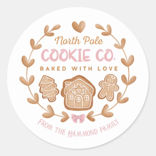 Pink Gingerbread Christmas Cookies Exchange Classic Round Sticker