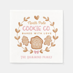 Pink Gingerbread Christmas Cookies Family Name Napkins