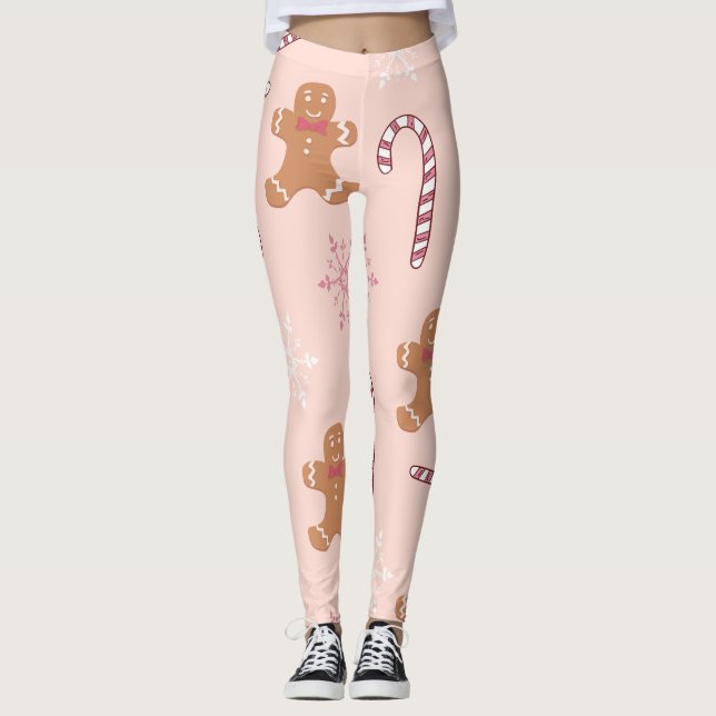 pink gingerbread Christmas Leggings (Front)