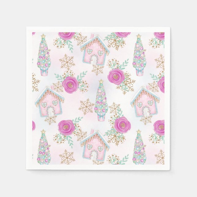 Pink Gingerbread Christmas Napkins (Front)