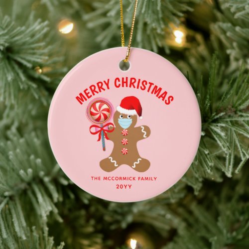 Pink Gingerbread Christmas Personalized Ceramic Ornament