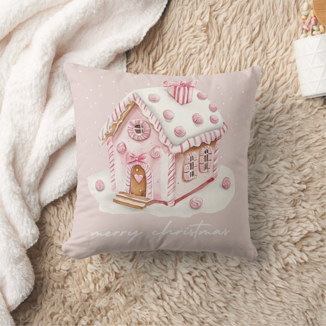 Pink Gingerbread Christmas Pillow (Blanket)