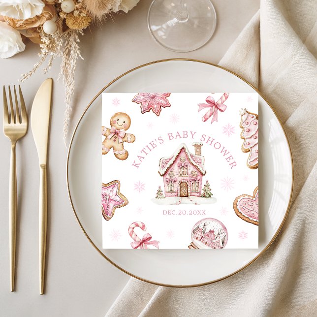 Pink Gingerbread Cookie Baby Shower Girl Napkins (Creator Uploaded)