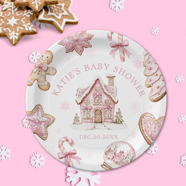 Pink Gingerbread Cookie Baby Shower Paper Plate (Creator Uploaded)