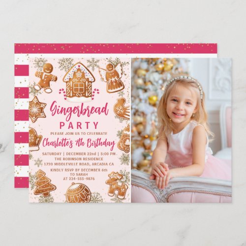 Pink Gingerbread Cookie Decorating Birthday Photo Invitation