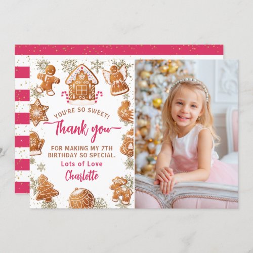 Pink Gingerbread Cookie Decorating Birthday Photo Thank You Card