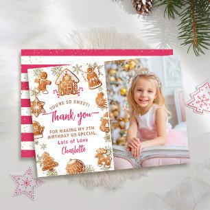 Pink Gingerbread Cookie Decorating Birthday Photo Thank You Card