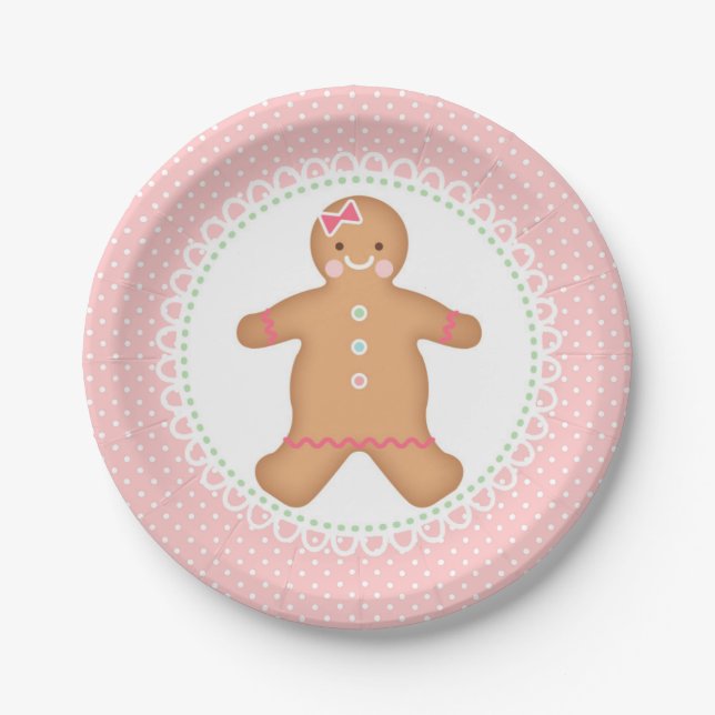 Pink Gingerbread  Cookie  Paper Plates (Front)
