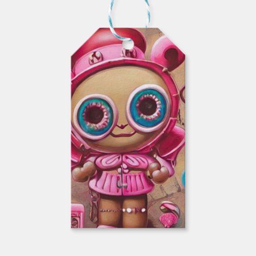 Pink Gingerbread Girl Bear Gift Tags