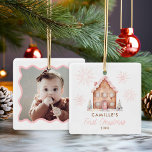 Pink Gingerbread House 1st Christmas Photo Ceramic Ceramic Ornament<br><div class="desc">Celebrate her first Christmas with this adorable Pink Gingerbread House Photo Ornament! Personalize it with a favorite photo for a sweet keepsake that will be cherished for years. Perfect for new parents or grandparents!</div>