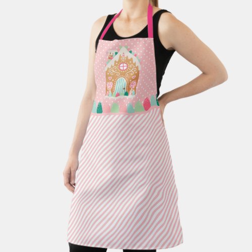 Pink Gingerbread House All_Over Print Apron